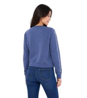 bruno banani Damen Rundhals-Pullover mit Marken-Schriftzug an Ärmel verlaufend Baumwoll-Sweater Langarm-Shirt in Blau oder Anthrazit