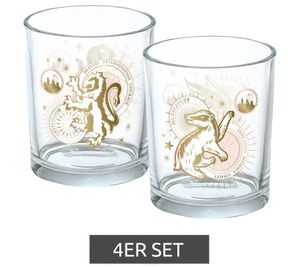 4er Set Harry Potter Glas mit mystische Wappentiere Trinkglas Fan-Artikel 400ml Weiß/Gold