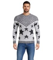 Modischer Herren Rundhals-Pullover im "USA Stars & Stripes"-Design Strick-Sweater 6263 in Blau, Beige, Schwarz oder Grau