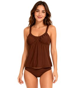 2-teiliges Damen Tankini-Set Badekleidung mit gefütterten Cups Tankini Top und Slip für Strand & Sommer 937653 Braun