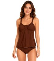 2-teiliges Damen Tankini-Set Badekleidung mit gefütterten Cups Tankini Top und Slip für Strand & Sommer 937653 Braun