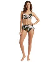 zeitloses Damen Bikini-Set zweiteiliger Minimizer mit Blumen-Print Bademode F-Körbchen 925193 Schwarz/Bunt