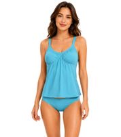 2-teiliges Damen Tankini-Set Badekleidung mit gefütterten Cups Tankini Top und Slip für Strand & Sommer 915837 Blau
