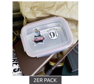 2er Pack Harry Potter Hogwarts Express Brotdose mit 4-seitigem Clipverschluss Brot-Aufbewahrungsbox 850ml Grau/Rosa