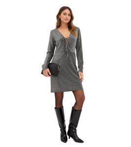 Fashionable Women's Mini Dress with Glitter-Effect Bow Detail – Evening Dress 946548 (Silver/Black)