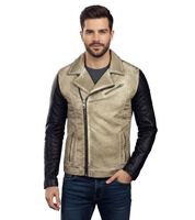 Men's Casual Biker Jacket – Washed Design with Faux Leather Sleeves – Slim Fit Transitional Jacket in Beige or Camel