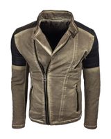 Men's Casual Biker Jacket – Washed Design with Faux Leather Sleeves – Slim Fit Transitional Jacket in Beige or Camel