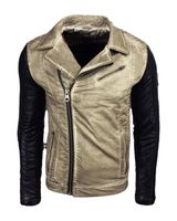 Men's Casual Biker Jacket – Washed Design with Faux Leather Sleeves – Slim Fit Transitional Jacket in Beige or Camel