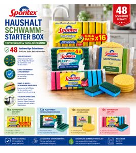Spontex Household Sponge Starter Box: Pot Scrubbers & Cellulose Sponge Cloths – 48 Sponges for Kitchen, Sink & Home