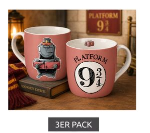 3-Pack Harry Potter "Hogwarts Express" Mug – 300 ml Porcelain Cup with Heart-Shaped Handle (Pink)