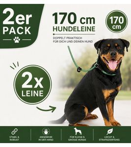 Pack de 2 correas 3 en 1 de Company of Animals para perros que tiran con fuerza. Correa corta, correa de recuperación, 170 cm, verde.