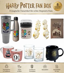 Harry Potter Geschenkbox mit 8 Fanartikeln – Thermobecher, Isolierflasche, Tassen, Gläser, Lunchbox & Zubehör