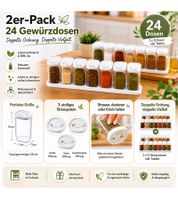 Set di 24 contenitori in plastica per spezie con coperchi e supporti, 250 ml ciascuno, per spezie, erbe aromatiche, pepe e sale, trasparente/bianco