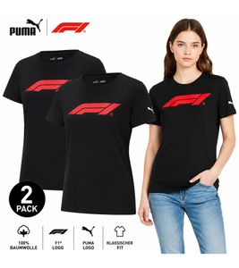 2er Pack sportliches PUMA x F1 Formel 1 Motorsport Damen T-Shirt Baumwoll-Shirt F1 Klassiker 701229125 001 Schwarz