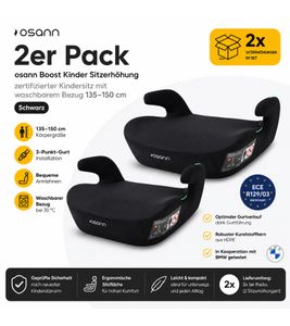 2er Pack osann Boost Kinder Sitzerhöhung zertifizierter Kindersitz mit waschbarem Bezug 135-150cm Schwarz