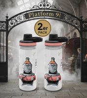 2-Pack Harry Potter "Hogwarts Express" Water Bottle (700 ml) with Screw Cap – Magical Design (Transparent/Pink)
