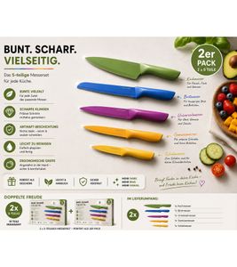 2-Pack 5-Piece Stainless Steel Knife Set with Blade Guards & Non-Stick Coating – Colorful (9857684)