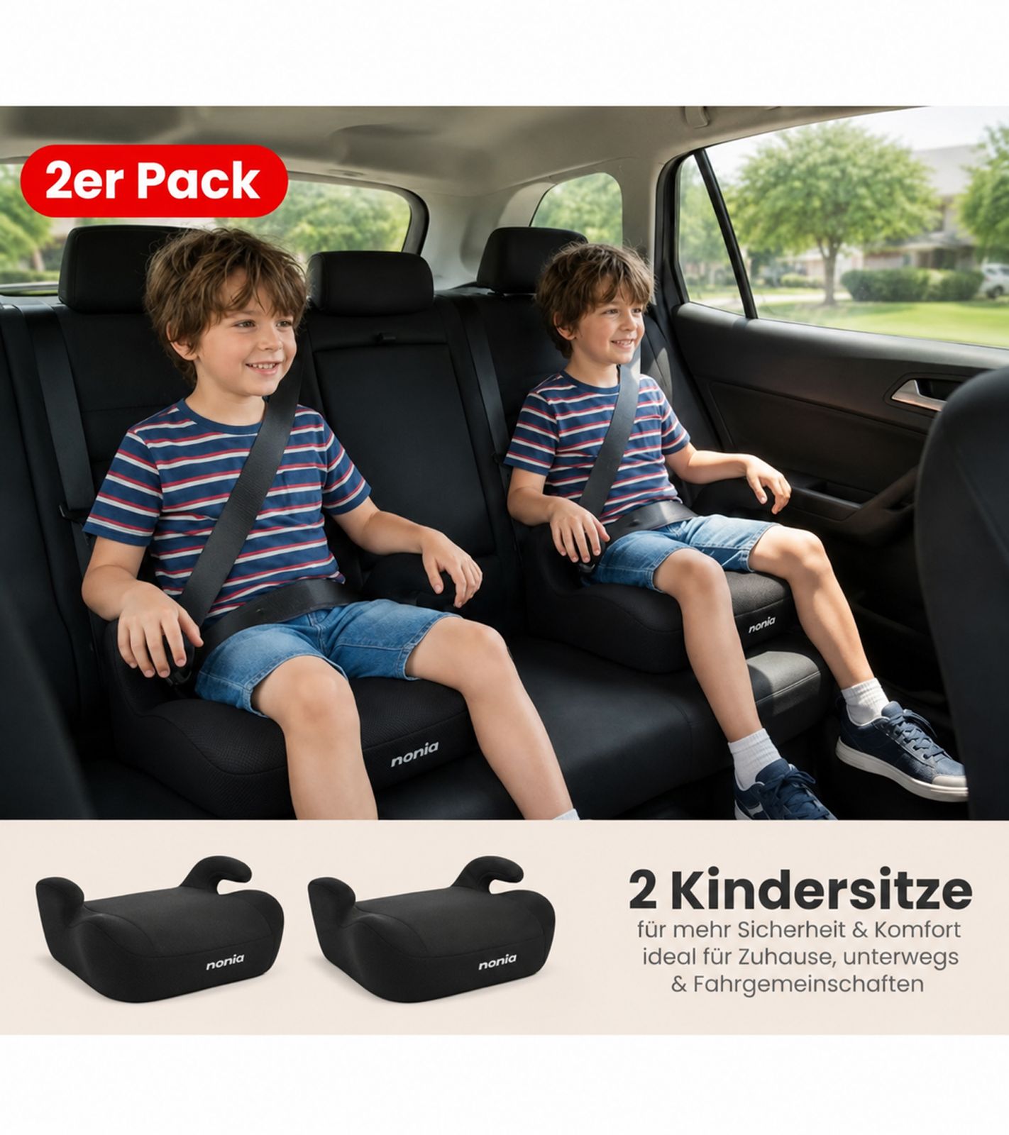2er Pack osann Boost Kinder Sitzerhöhung zertifizierter Kindersitz mit waschbarem Bezug 135-150cm Schwarz