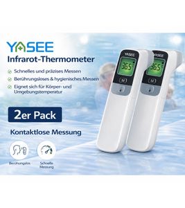 2er Pack YASEE YS-TWA-1 Infrarot-Thermometer mit Signalton bei Fieber oder erhöhter Temperatur Stirn-Thermometer berührungslos Weiß