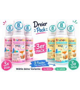 Pack de 3 Sprays Antimosquitos Brunoko para Bebés. Protege contra mosquitos y chinches. Apto para cuerpo y rostro de bebés. Loción corporal y facial para bebés. 8 horas de protección contra mosquitos tigre. 100 ml. Rosa o verde.