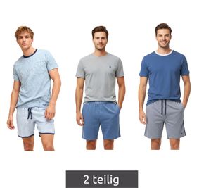 Lightweight SCOTCH & SODA Men's Pajamas – 2-Piece Shorty Set with Cotton (Short Pajamas) SSSP25M in Light Blue, Grey/Navy, and Grey/Blue