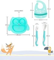 Set di 2 piatti antiscivolo in silicone Brunoko 3 in 1 per bambini: piatto + cucchiaio + bavaglino con vassoio raccogli-gocce in silicone, senza BPA, rosa o verde menta