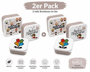 Lot de 2 boîtes à lunch Harry Potter (3 pièces) - Tailles : S (300 ml), M (500 ml), L (800 ml) - Décorées avec l'emblème et les personnages de Poudlard - Gris