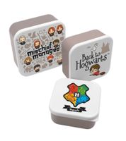 2-Pack 3-Piece Harry Potter Lunch Box Set (Sizes S 300 ml, M 500 ml, L 800 ml) featuring Hogwarts Crest & Characters – Grey