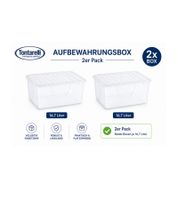 2er Set Tontarelli Aufbewahrungsbox je 16,7 Liter Fassungsvermögen Stapelbare Vorratsboxen mit Deckel 39,6 x 33 x 20,5 cm Transparent/Weiß
