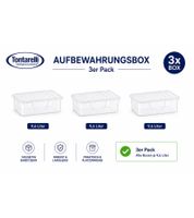 3er Set Tontarelli Aufbewahrungsbox je 9,6 Liter Fassungsvermögen Stapelbare Vorratsboxen mit Deckel 36 x 26,4 x 19,5 cm Transparent/Weiß