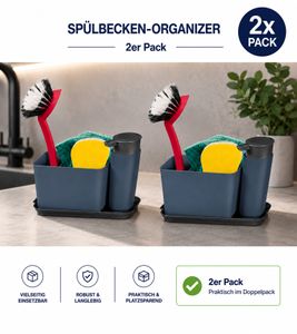 2er Pack Spülbecken-Organizer mit praktischem Wasserablauf Spülutensilien-Aufbewahrung Blau/Grau