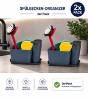 2er Pack Spülbecken-Organizer mit praktischem Wasserablauf Spülutensilien-Aufbewahrung Blau/Grau