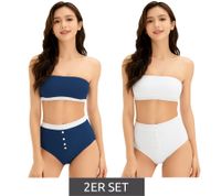 3-Pack (Sets of 2) Women's Organic Cotton Strapless Bandeau Bra (Non-Wired) – Blue/White