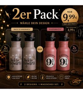 2er Pack Harry Potter Trinkflasche „Hogwarts Express“ oder „Back to Hogwarts“ 500 ml Edelstahl Trinkflasche im magischen Design Rosa oder Grau
