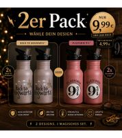 2er Pack Harry Potter Trinkflasche „Hogwarts Express“ oder „Back to Hogwarts“ 500 ml Edelstahl Trinkflasche im magischen Design Rosa oder Grau