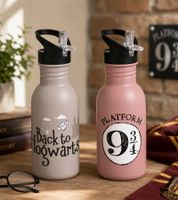 2er Pack Harry Potter Trinkflasche „Hogwarts Express“ oder „Back to Hogwarts“ 500 ml Edelstahl Trinkflasche im magischen Design Rosa oder Grau