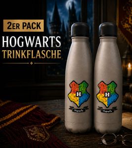 2er Pack Harry Potter Isolierflasche „Back to Hogwarts“ 500 ml Edelstahl Trinkflasche Thermoflasche im magischen Design Beige/Grau