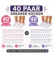 40 Pairs of Women's Sneaker Socks – Opaque 90-Denier Warm Cotton Socks (White/Pink or White/Lilac)