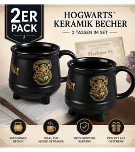 Harry Potter 3D Cauldron-Style Mug with Hogwarts Crest (2-Pack) – Black/Gold, 560ml