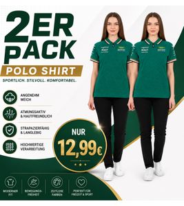 2er Pack Aston Martin Formula 1 Damen Polo-Shirt mit Team-Logo auf der Brust und Sponsorenlogos auf den Ärmeln Baumwoll-Shirt 701229256 001 Grün