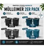 2er Pack Bio-Abfall-Eimer 5 Liter mit Tragehenkel Mülleimer Haushalt 24x16 x15 cm Grau, Blau oder Blau/Grau