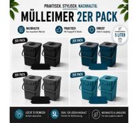 2er Pack Bio-Abfall-Eimer 5 Liter mit Tragehenkel Mülleimer Haushalt 24x16 x15 cm Grau, Blau oder Blau/Grau