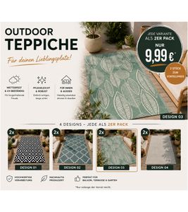 Lot de 2 tapis d'extérieur modernes aux motifs variés, tapis de jardin, tapis décoratifs, environ 90 x 150 cm, coloris blanc/noir, bleu/blanc, vert/blanc, blanc/gris ou gris/blanc