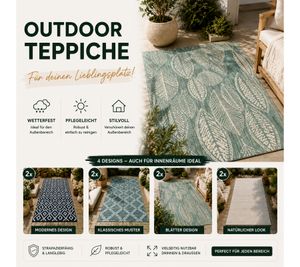 Lot de 2 tapis d'extérieur modernes aux motifs variés, tapis de jardin, tapis décoratifs, environ 90 x 150 cm, coloris blanc/noir, bleu/blanc, vert/blanc, blanc/gris ou gris/blanc