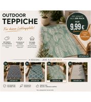 2er Pack Moderner Outdoor-Teppich in verschiedenen Designs Garten-Teppich Dekoteppich ca.90 x 150cm in Weiß/Schwarz, Blau/Weiß, Grün/Weiß, Weiß/Grau oder Grau/Weiß