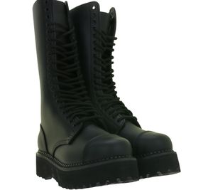 Bottes unisexes intemporelles Brandit Phantom en cuir véritable avec semelle plateforme audacieuse - Bottes de style ranger - Bottes à lacets - Deuxième choix - Légers défauts esthétiques - 9074-2 Noir
