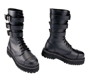 Bottes Brandit unisexes à plateforme et boucles Phantom en cuir véritable avec embout en acier à lacets, deuxième choix – Légers défauts esthétiques 9075-2 Noir