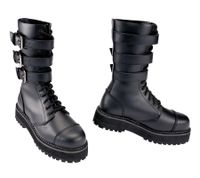 Bottes Brandit unisexes à plateforme et boucles Phantom en cuir véritable avec embout en acier à lacets, deuxième choix – Légers défauts esthétiques 9075-2 Noir
