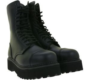 Bottes unisexes intemporelles Brandit Phantom en cuir véritable avec semelle plateforme audacieuse - Bottes de style ranger - Bottes à lacets - Deuxième choix - Légers défauts esthétiques - 9073-2 Noir