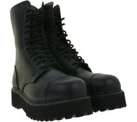 Bottes unisexes intemporelles Brandit Phantom en cuir véritable avec semelle plateforme audacieuse - Bottes de style ranger - Bottes à lacets - Deuxième choix - Légers défauts esthétiques - 9073-2 Noir